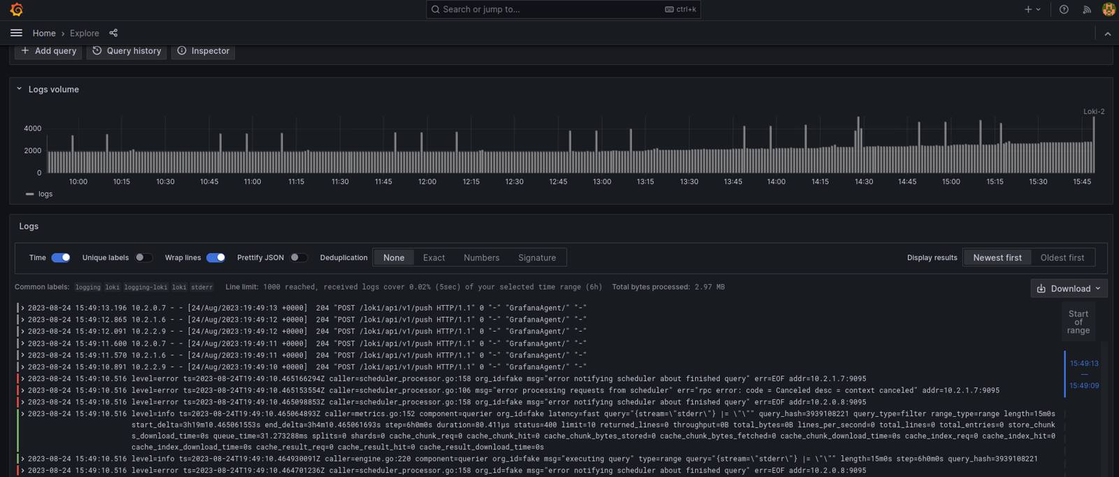 Grafana data stream with field selection criteria example.