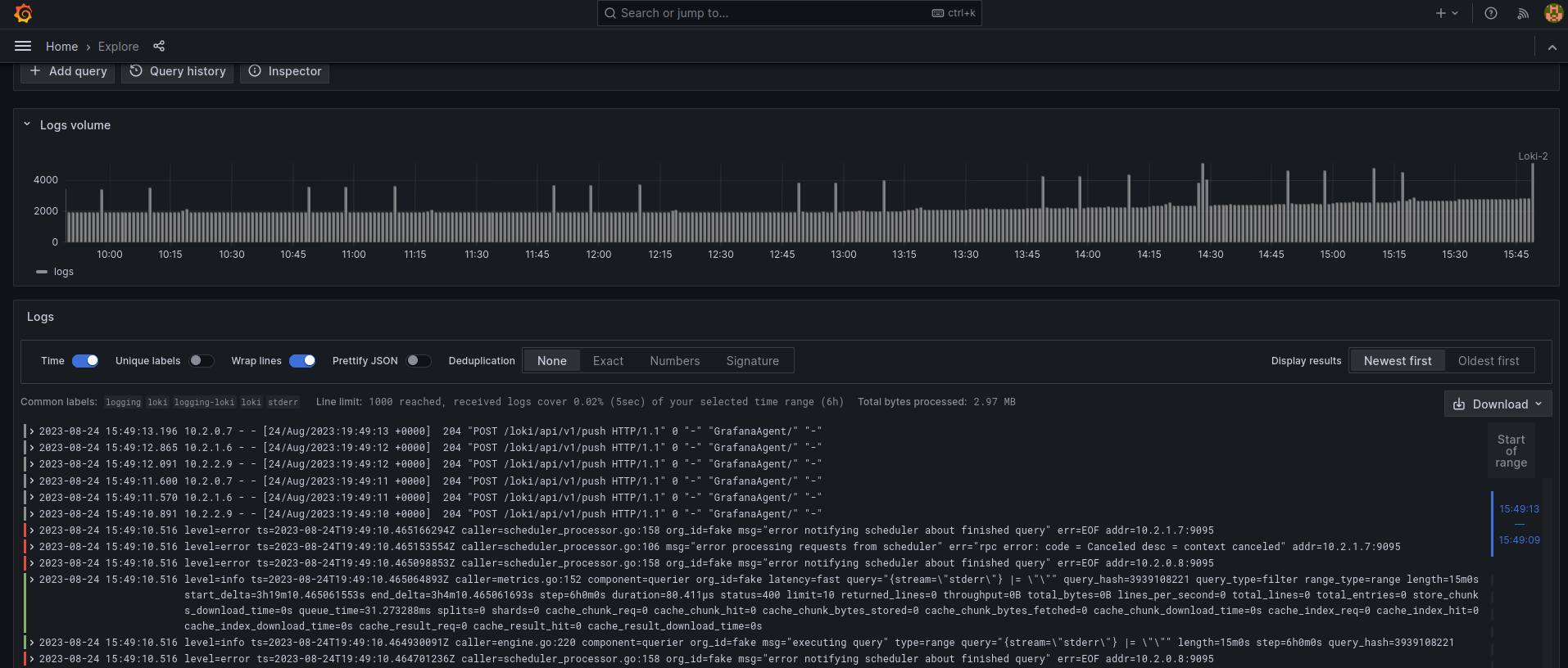 Grafana data stream with field selection criteria example.