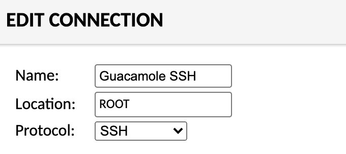 The Edit Connection section of the New Connection screen in Guacamole